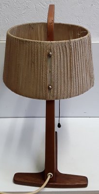 Vintage Teak & Brass Table Lamp with Bast Wrapped Cardboard Lampshade, 1960s-HOI-1151170