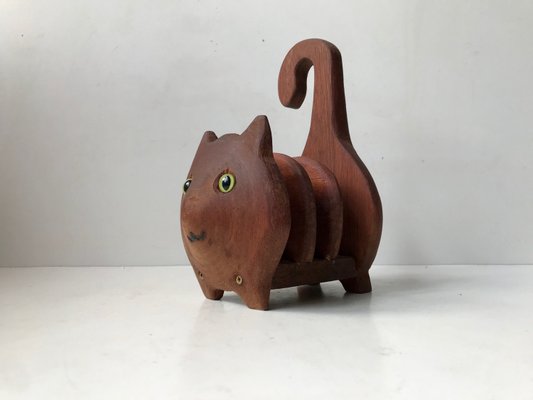 Vintage Teak Cat Napkin Holder, 1970s-LCR-924480