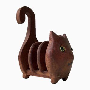 Vintage Teak Cat Napkin Holder, 1970s-LCR-924480