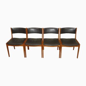 Vintage Teak Chairs in Leather Black, Set of 4-AFE-1789220