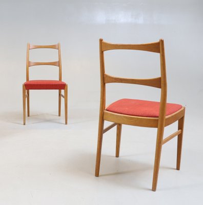 Vintage Teak Dining Chair with Red Fabric Seat, Sweden, 1960s-HJY-1750215