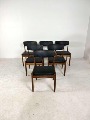 Vintage Teak Dining Chairs in Black Skai Fabric, Set of 6-GNW-1759964