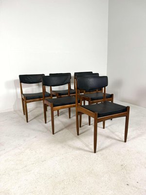 Vintage Teak Dining Chairs in Black Skai Fabric, Set of 6-GNW-1759964