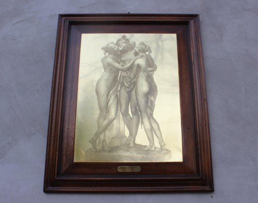 Vintage The Three Graces Drypoint Etching on Metal Plate, Framed-UWJ-1739157