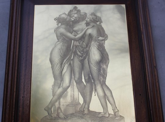 Vintage The Three Graces Drypoint Etching on Metal Plate, Framed-UWJ-1739157