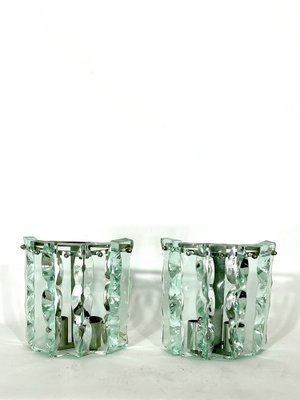 Vintage Thick Cut Glass Sconces from Zeroquattro, Italy, 1970s, Set of 2-OT-1209536