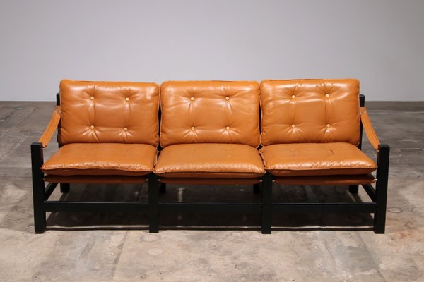 Vintage Three-Seater Sofa in Leather with Coffee Table, 1970, Set of 2-EZZ-2035444