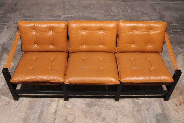 Vintage Three-Seater Sofa in Leather with Coffee Table, 1970, Set of 2-EZZ-2035444