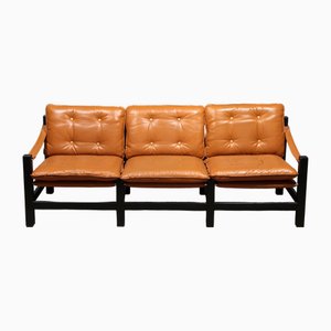 Vintage Three-Seater Sofa in Leather with Coffee Table, 1970, Set of 2-EZZ-2035444