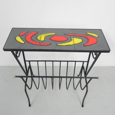 Vintage Tile Table with Newspaper Rack, 1960s-TL-1447206