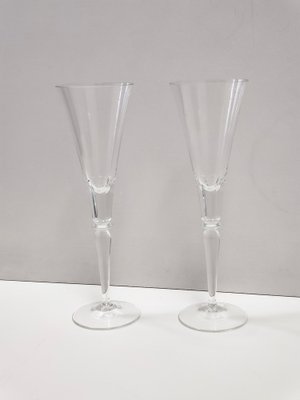 Vintage Transparent Crystal Flutes attributed to Baccarat, 1930s, Set of 2-JPQ-1820082