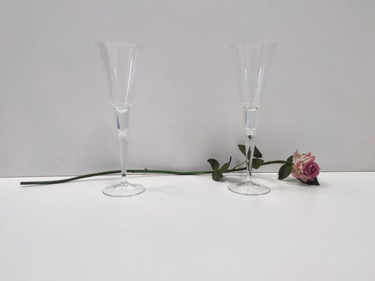 Vintage Transparent Crystal Flutes attributed to Baccarat, 1930s, Set of 2-JPQ-1820082