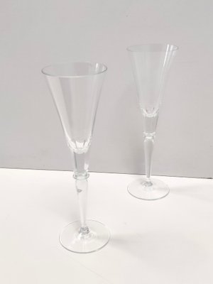 Vintage Transparent Crystal Flutes attributed to Baccarat, 1930s, Set of 2-JPQ-1820082