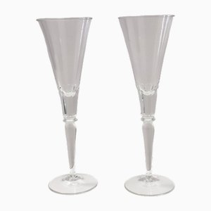 Vintage Transparent Crystal Flutes attributed to Baccarat, 1930s, Set of 2-JPQ-1820082