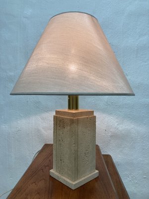 Vintage Travertin Table Lamp with Square Foot, 1960s-AET-1790806