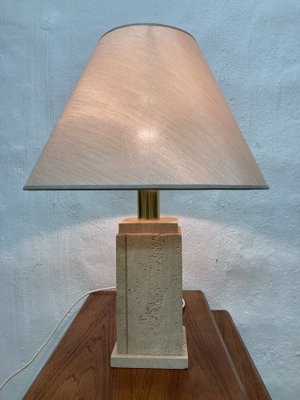 Vintage Travertin Table Lamp with Square Foot, 1960s-AET-1790806