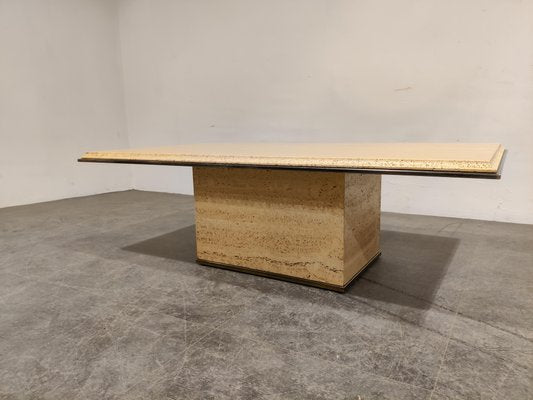 Vintage Travertine and Brass Coffee Table from Fedam, 1970s-IRH-961744