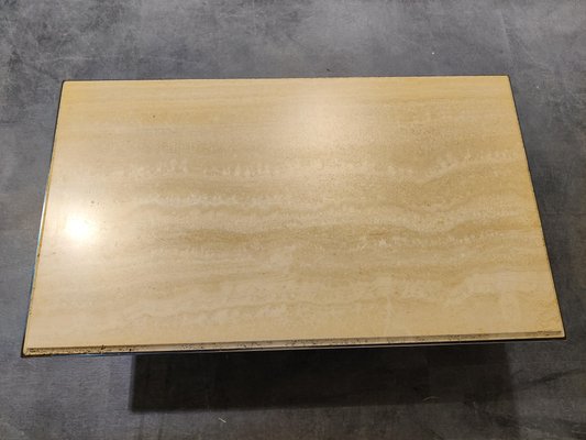 Vintage Travertine and Brass Coffee Table from Fedam, 1970s-IRH-961744