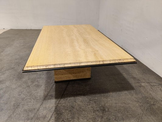 Vintage Travertine and Brass Coffee Table from Fedam, 1970s-IRH-961744