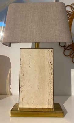 Vintage Travertine & Brass Table Lamp, 1970s-TIE-1790264