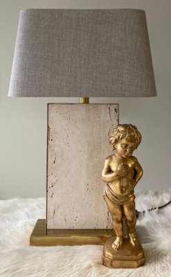 Vintage Travertine & Brass Table Lamp, 1970s-TIE-1790264