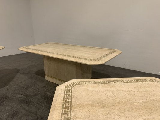 Vintage Travertine Coffee Table and Side Tables, 1980s, Set of 3-IRH-767679