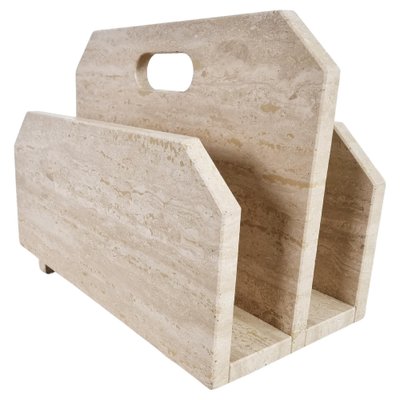 Vintage Travertine Magazine Holder, 1970s-IRH-1385803