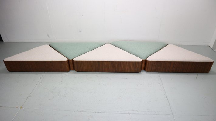 Vintage Triangular Plywood with Boucle-Fabric Sit Element / Ottoman, 1970s-DT-2026136