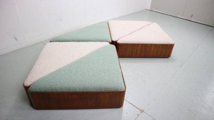 Vintage Triangular Plywood with Boucle-Fabric Sit Element / Ottoman, 1970s-DT-2026136