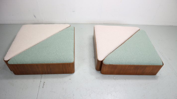 Vintage Triangular Plywood with Boucle-Fabric Sit Element / Ottoman, 1970s-DT-2026136