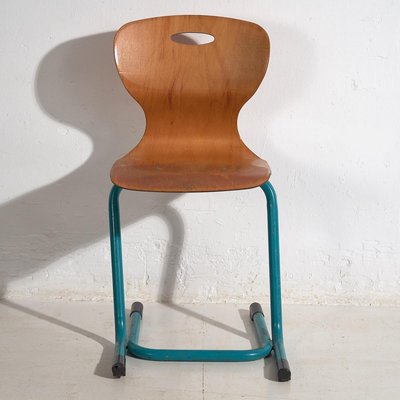 Vintage Turquoise Blue School Chairs, 1950, Set of 4-ZNJ-2035309