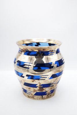 Vintage Vase in Blue Glass and Silver Metal-RCE-1259090