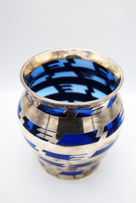 Vintage Vase in Blue Glass and Silver Metal-RCE-1259090