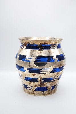 Vintage Vase in Blue Glass and Silver Metal-RCE-1259090