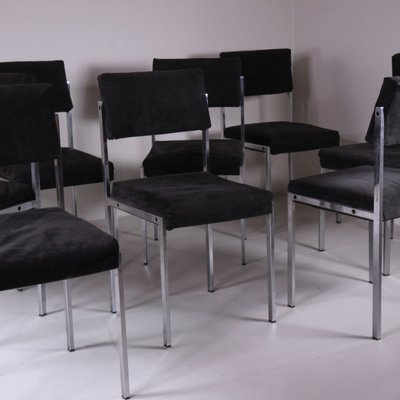 Vintage Velvet and Steel Chairs, 1980, Set of 4-VJY-2035532