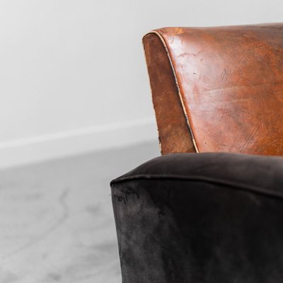 Vintage Velvet Club Cuoio Armchair, 1940s-ZLY-1359749