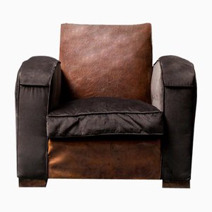 Vintage Velvet Club Cuoio Armchair, 1940s-ZLY-1359749