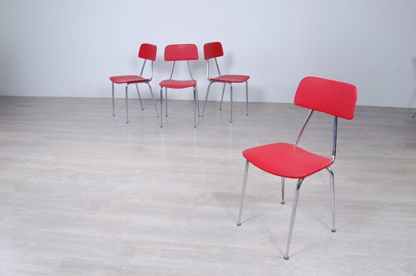 Vintage Vinyl Kitchen Chairs in Red, Set of 4-XSG-911357