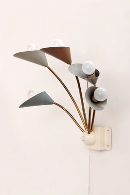 Vintage Wall Lamp with 5 Lights in Brass & Metal, Denmark, 1960s-EZZ-1818397