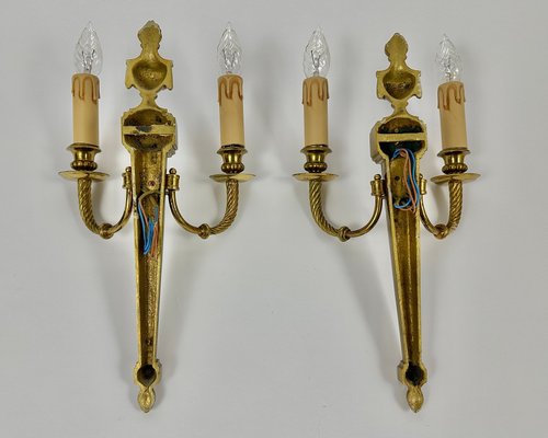 Vintage Wall Light Sconces in Gilt Bronze, France, 1930s, Set of 2-GYX-2018070