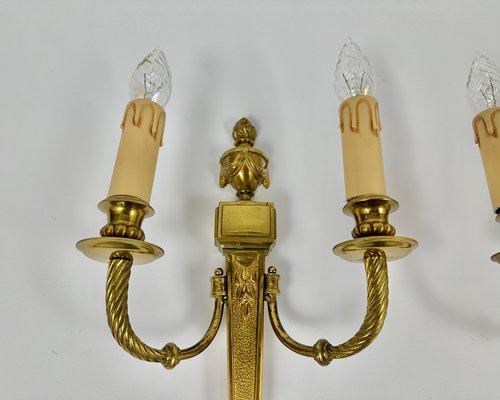 Vintage Wall Light Sconces in Gilt Bronze, France, 1930s, Set of 2-GYX-2018070