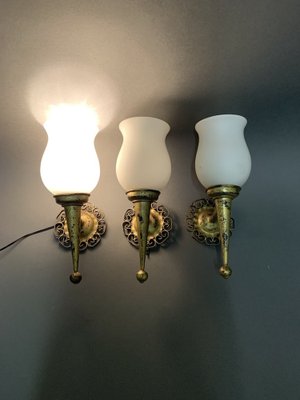 Vintage Wall Lights in Iron, 1940, Set of 3-EK-1338621