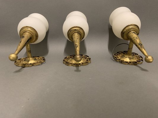 Vintage Wall Lights in Iron, 1940, Set of 3-EK-1338621