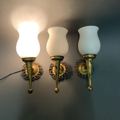 Vintage Wall Lights in Iron, 1940, Set of 3-EK-1338621