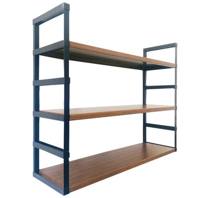 Vintage Wall Shelf in Black Steel & Teak-BMU-1807695