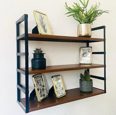 Vintage Wall Shelf in Black Steel & Teak-BMU-1807695