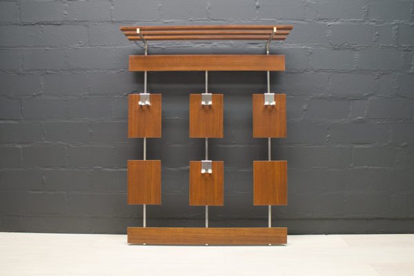 Vintage Walnut and Chrome Wall Rack, 1970s-KQB-582190