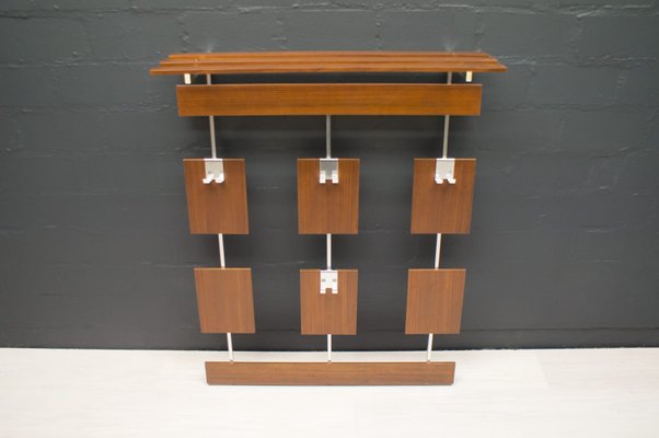 Vintage Walnut and Chrome Wall Rack, 1970s-KQB-582190