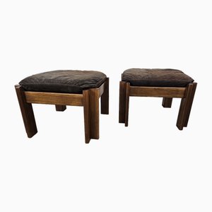 Vintage Walnut Poufs with Padding, 1970, Set of 2-ZUW-2027095