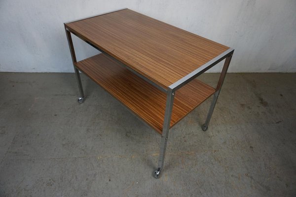 Vintage Walnut Serving Trolley with Chrome Frame-GPQ-1274873